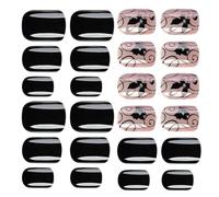 Kit de Faux Ongles Noirs Courts à Motif Vigne, Abs | Boîte, Pose Facile et Tenue Confortable, pour Adolescentes et Femmes