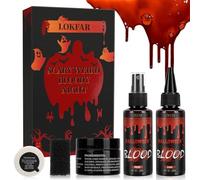 Kit de faux sang 6 en 1 de 48 g + sang coagulé de 40 g + tête de pulvérisation + tête d'égouttement + savon + éponge 【lavable】【Effet réaliste】【Doux pour la peau】Kit de maquillage professionnel de faux