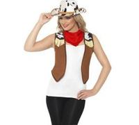 Smiffys Kit Cowgirl motif vache pour femme – gilet, écharpe et chapeau blanc