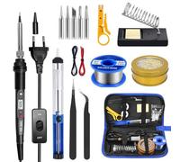 Kit de fer à souder 17 en 1 - Station de soudage sûre 80 W - Avec température réglable de 100 à 500 °C - Interrupteur marche/arrêt - 5 pannes à souder pour travaux de soudure et réparation électrique