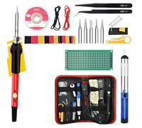 Kit de fer à souder - 60 W - Fer à souder avec température réglable de 200 à 450 °C - Outil de soudage avec 5 pannes à souder - Pour électronique, bijoux, appareils ménagers - Rouge