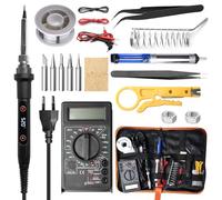 Kit de fer à souder, 80 W, LED, température réglable, 180-520 °C, fer à souder, portable, kit de soudure pour travaux électriques, fil à souder, 5 pannes à souder, pompe à dessouder, support de fer à