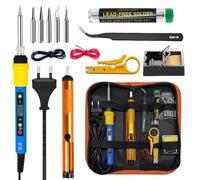 Kit de fer à souder 80 W Température réglable 180-500 ℃ Fer à souder avec interrupteur on/off, fil de soudage 8 g, 5 embouts, pompe à dessouder, support, pinces antistatiques