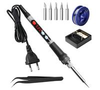 Kit de fer à souder, 90 W, station de soudage avec température réglable de 180 à 520 °C, kit de fer à souder, réglable et interrupteur marche/arrêt, 5 pannes, support de fer à souder, étain à souder