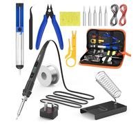 Kit de fer à souder électrique 80 W 15 en 1, LCD température réglable de 180 à 520 °C, kit de fer à souder électrique avec 5 pointes de soudure, pompe à dessouder, tube en fil d'étain, support, pince