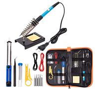 Kit de fer à souder électronique, outil de soudage à température réglable 60W 110V, 5pcs pannes à souder, pompe à dessouder, support pour fer à souder (version révisée)