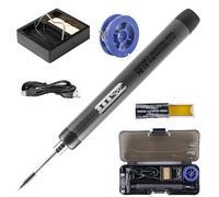 Kit de fer à souder rechargeable par USB avec écran LCD, 5 températures réglables 260 ℃ à 420 ℃, 3 pannes à souder, fil à souder, pâte à souder, fer à souder professionnel et sûr (gris)