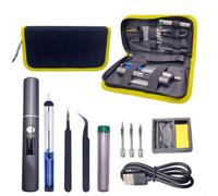 Kit de fer à souder sans fil USB 11 pièces Affichage numérique Outil portable pour fixation de circuit imprimé Chauffage sans fil 100 mm Noir (11 pièces)