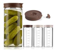 Kit de Fermentation Bocal en Verre 4 Pièces Transparent avec Graduation Étanche Sans Fuites, Résistant à la Chaleur (-20℃ à 150℃) pour Levain, Choucroute, Kimchi, Kombucha, Oats Overnight (300 ml)