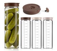 Kit de Fermentation Bocal en Verre 4 Pièces Transparent avec Graduation Étanche Sans Fuites, Résistant à la Chaleur (-20℃ à 150℃) pour Levain, Choucroute, Kimchi, Kombucha, Oats Overnight (500 ml)
