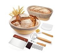 Kit de fermentation et de cuisson du pain : Multifonction Paniers en rotin faits à la main avec couverture en lin Idéal for le levain, la baguette et le pain artisanal, 7 Pièces
