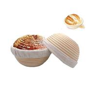 Kit de fermentation et de cuisson du pain : Multifonction Paniers en rotin faits à la main avec couverture en lin Idéal for le levain, la baguette et le pain artisanal(Round -25x8cm)