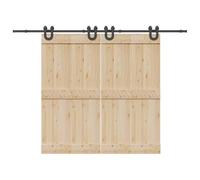 Kit de ferrures de porte coulissante de 366 cm en acier revêtu par pulvérisation noir avec butée de porte, roulettes, pinces de fixation et guide au sol pour portes de grange et portes doubles