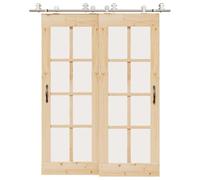 Kit de ferrures de porte coulissante en acier inoxydable - 183 cm - Argenté - Pour double porte de grange - Armoire en bois d'intérieur - Glisse en douceur - Réduction du bruit