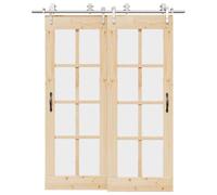 Kit de ferrures de porte coulissante en acier inoxydable argenté - 183 cm - Rail coulissant avec butées de porte et roulettes pour double porte de grange - Montage intérieur et extérieur - Guide