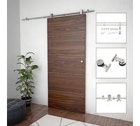 Kit de ferrures de porte coulissante en acier inoxydable argenté 183 cm Rail coulissant avec roulettes Butoir de porte Guide de sol pour porte de chambre salon Ouverture silencieuse Fermeture durable