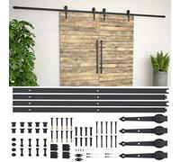 Kit de ferrures de porte coulissante en acier noir 2 x 183 cm avec roulettes, butée de porte, guidage de sol pour cadre de porte, cadre, cadre de porte et montage lors de la rénovation, de