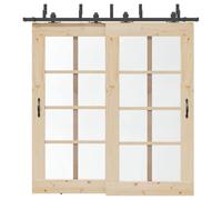 Kit de ferrures de porte coulissante - En acier revêtu par pulvérisation - Noir - Support Bypass pour double porte de grange - Armoire en bois d'intérieur - Silencieux