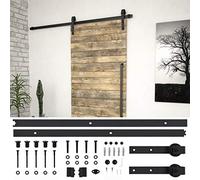 Kit de ferrures de porte coulissante SKIEN 183 cm en acier revêtu par pulvérisation noir avec roulettes, butée de porte, guide de sol pour grange, cuisine, bureau, ouverture de porte
