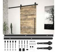 Kit de ferrures de porte coulissante SKIEN 200 cm en acier revêtu par pulvérisation noir avec roulettes, butée de porte, guide de sol pour cadre de porte, rénovation, montage et décoration intérieure