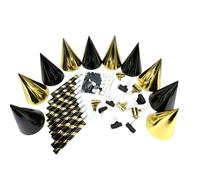 KIT DE FÊTE 10 PERSONNES COTILLONS NOIR OR MÉTAL