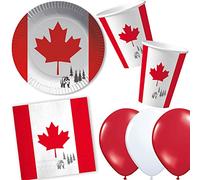Kit de fête 37 pièces motif Canada avec assiettes en carton + serviettes + gobelets en carton + ballons pour fête à thème Canada