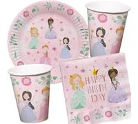 Kit de fête 37 pièces « Pretty Princess » avec assiettes, gobelets, serviettes et décoration pour anniversaire d'enfant et fête à thème | Les filles adorent cette princesse pour un anniversaire et une