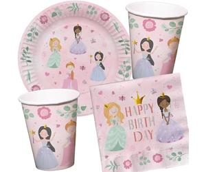 Kit de fête 37 pièces « Pretty Princess » avec assiettes, gobelets, serviettes et décoration pour anniversaire d'enfant et fête à thème | Les filles adorent cette princesse pour un anniversaire et une