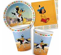 Kit de fête 37 pièces « Yakari » avec assiettes, gobelets, serviettes et décorations | Sioux indiens pour garçon - Vaisselle pour anniversaire d'enfant - Fête à thème - Ballons