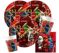 Kit de fête 44 pièces - Ninja - Ninjago - assiettes, gobelets, serviettes + pailles en papier pour 8 enfants