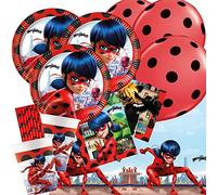 Kit de fête 51 pièces Miraculous Ladybug - Assiettes, gobelets, serviettes, nappe, pailles et ballons pour 8 enfants