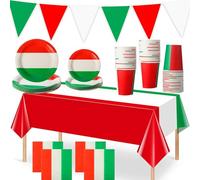 Kit de fête 82 pièces Italie pour 20 personnes - Assiettes, gobelets, serviettes, guirlande de fanions - XXL - Décoration de fête italienne au design du drapeau italien