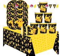 Kit de fête d'anniversaire pour enfants au choix pour filles et garçons - Accessoires de fête - Vaisselle et ballon (Pokémon)