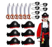Kit de fête pirate,Kit d'accessoires de fournitures d'Halloween pour le cosplay pirate - Pirate Eye Patchs Épées Chapeaux pour Halloween Cosplay