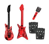 Kit de fête Punk Rock 4 pièces, Guitare Gonflable, Basse Gonflable, Gants en Cuir PU avec Rivets, Accessoires de vêtements Disco Heavy Metal des années 70, 80 et 90, Spectacles, fêtes.