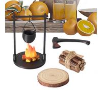 Kit de feu de Camping Miniature - Lampe de Camping Miniature à LED, Meuble de Cuisine Stove, Miniatures de Camping et théière pour Maison Intérieur Extérieur Vacances Famille Rassemblement