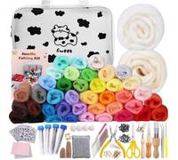 Kit de feutrage à l'aiguille, assortiment de 42 couleurs de laine cardée, kit de feutrage avec outil de feutrage et tapis en mousse