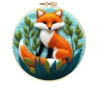 Kit de feutrage à l'aiguille Meecaa pour débutants, motif renard DIY comprenant fournitures de feutre en laine, cercles à broder, magnifique peinture en laine et outils de feutrage à l'aiguille