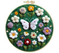 Kit de Feutrage à l'aiguille pour Débutants et Adultes, Papillon Feutrage de Laine Kit, Papillon Laine à Feutrer Débutant avec Tissu Floral, Laine, Laine Feutrée Aiguilles et Laine Feutrage Outil