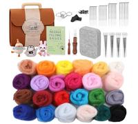 Kit de feutrage aiguilleté avec laine feutrée pour feutrage à sec en 24 couleurs, kit de démarrage pour débutants, aiguilles à feutrer, outils, boîte de rangement et instructions pour le bricolage