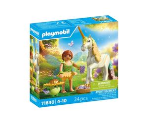 Kit de figurines PLAYMOBIL 71840 Licorne Fleur Arc-en-ciel avec Fée - 24 pièces, crinière et corne interchangeables, Blanc/Pastel