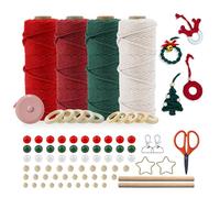 Kit de Fil à Macramé pour Noël - Lot de 3 fils de 3 mm 50 m, Fil à Macramé Rouge Vert Blanc avec 82 accessoires, Kit Créatif pour Adultes et Femmes pour DIY Décorations de Noël, Kit Créatif Topp pour