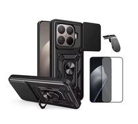 Kit De Film En Verre Trempé À Coque Complète 5D + Couvercle Coulissant De Défenseur Militaire Magnétique + Support Magnétique L De Voiture Pour Conduite Sûre PHONECARE Pour Xiaomi 15T Pro 5G - Noir