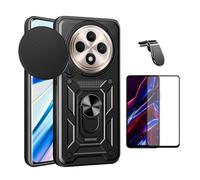 Kit De Film En Verre Trempé À Coque Complète 5D + Couvercle Coulissant De Défenseur Militaire Magnétique + Support Magnétique L De Voiture Pour Conduite Sûre Phonecare Pour Oppo Reno12 FS 4G - Noir