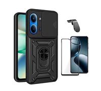 Kit De Film En Verre Trempé À Coque Complète 5D + Couvercle Coulissant De Défenseur Militaire Magnétique + Support Magnétique L De Voiture Pour Conduite Sûre PHONECARE Pour Xiaomi Redmi 15C 4G - Noir