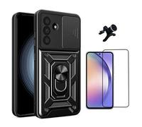 Kit De Film En Verre Trempé À Coque Complète 5D + Couvercle Coulissant De Défenseur Militaire Magnétique + Support De Voiture Magnétique Renforcé PHONECARE Pour Samsung Galaxy A36 5G - Noir
