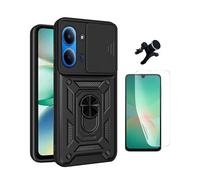 Kit De Film Hydrogel Avant À Coque Complète + Coque De Fenêtre Coulissante De Défenseur Militaire Magnétique + Support De Voiture Magnétique Renforcé PHONECARE Pour Xiaomi Redmi 15C 4G - Noir