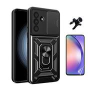 Kit De Film Hydrogel Avant À Coque Complète + Coque De Fenêtre Coulissante De Défenseur Militaire Magnétique + Support De Voiture Magnétique Renforcé Phonecare Pour Samsung Galaxy A56 5g - Noir