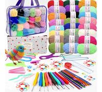 Kit de fils à crochet pour débutants et adultes, 24 x 25 g, ensemble de fils acryliques pour crochet, sac à tricoter, 122 pièces comprenant crochets ergonomiques, aiguilles à tricoter (B-violet)