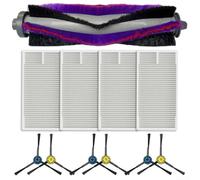 Kit de filtre à brosse latérale pour M9 pour Eureka NERE10s E10S pour Obode A8 : 1 brosse principale, 4 filtres, 6 brosses latérales